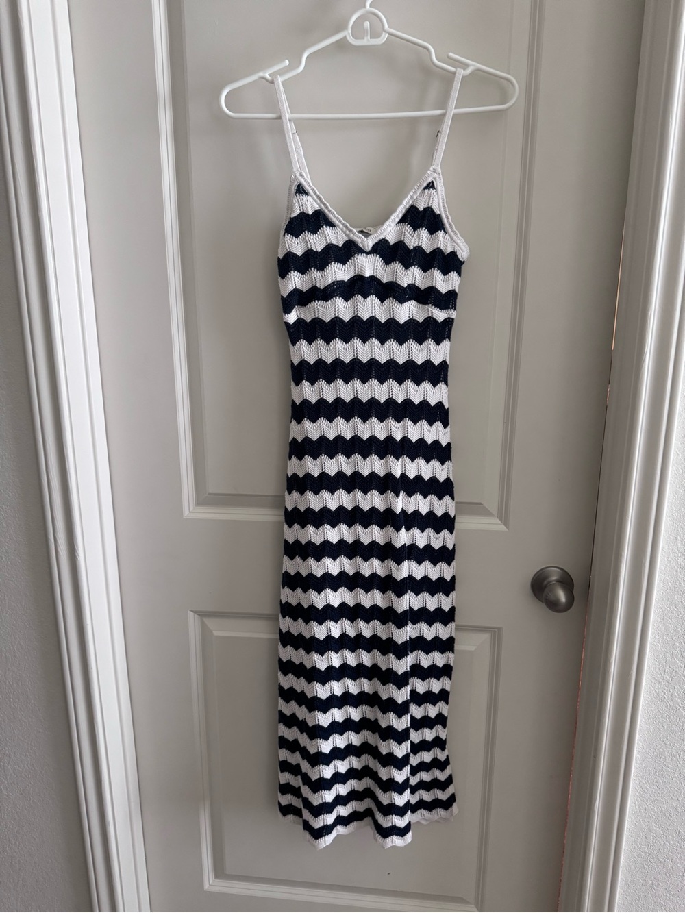 Hollister Navy and White Chevron Knit Maxi Dress